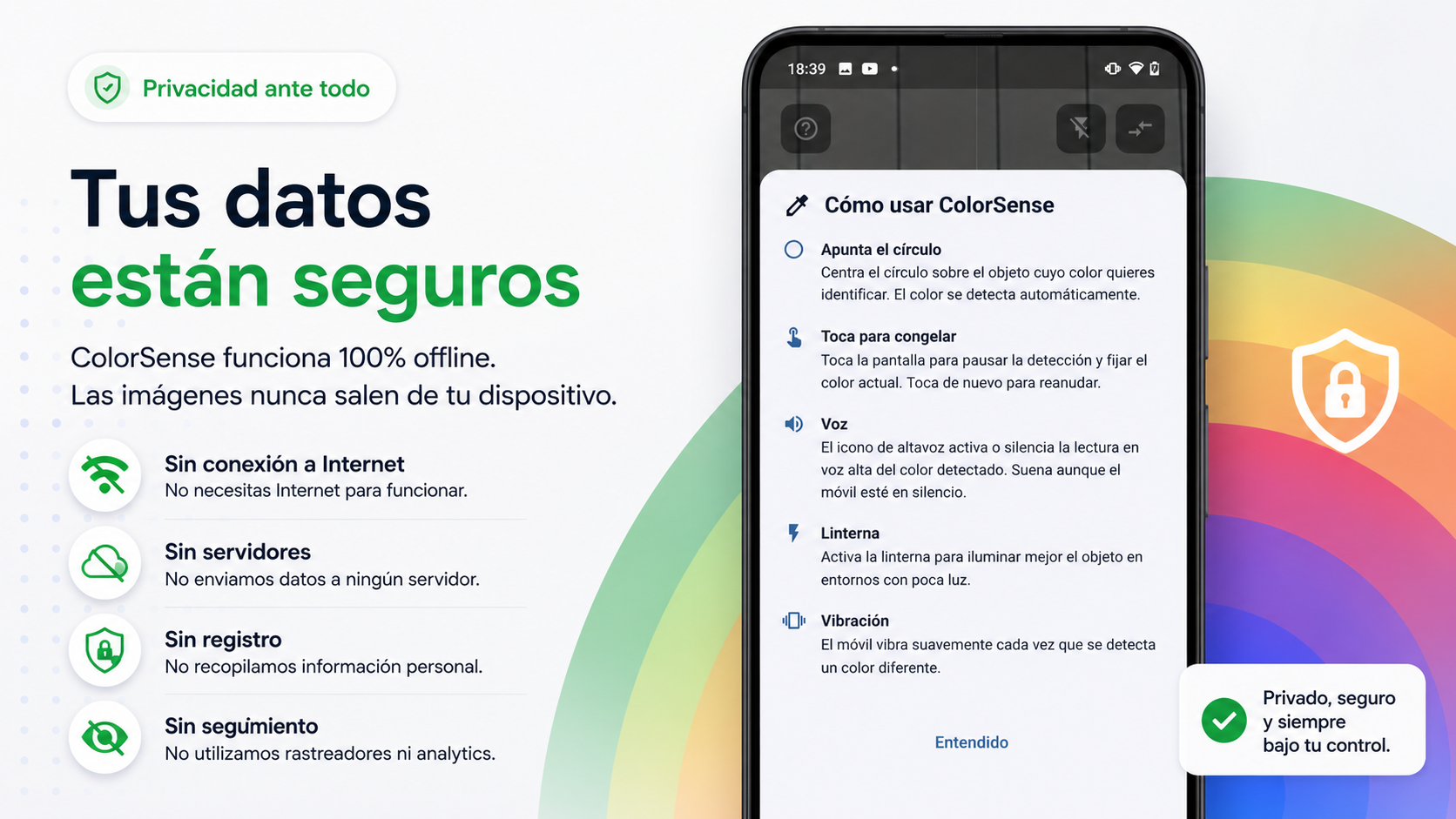 Privacidad: sin conexión, sin servidores
